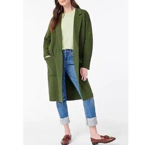 NWOT JCrew Ella Open Front Long Sweater Blazer in Forest Green, Size Small